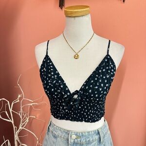 Garage Navy Blue Floral Crop Top